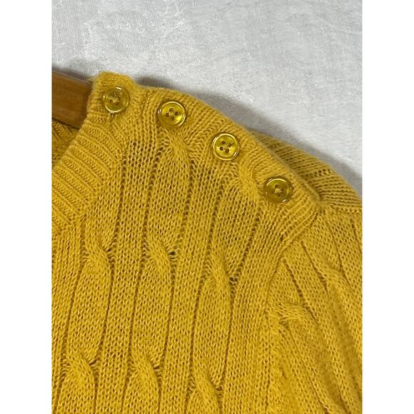 Talbots Sweater Large Mustard Yellow Cable Knit Lambswool Blend Button Detail - Picture 6 of 11